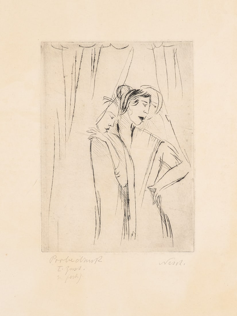 Rolf Nesch 13 Probedrucke. 1920er und 1930er Jahre. Je Kaltnadel bzw. Radierung auf Zanders: Fin de SiecleRolf Nesch13 Probedrucke. 1920er und 1930er Jahre. Je Kaltnadel bzw. Radierung auf Zanders Gohrsmühle Velin (teils mit Wz.). Blattmaße von 31 x 25,5 cm bis 39 x 29 cm. Je signie