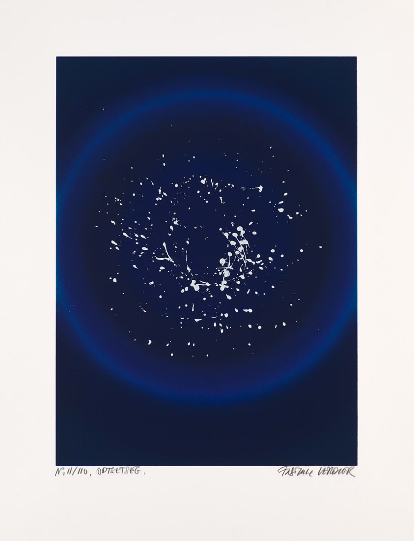 Fabienne Verdier Odtsetseg. 2024. Farbsiebdruck in Orient-, Ultramarin-, Himmel-, und Nachtblau mit: Contemporary ArtFabienne VerdierOdtsetseg. 2024. Farbsiebdruck in Orient-, Ultramarin-, Himmel-, und Nachtblau mit emailweißer Deckung auf Velin. Signiert, datiert und bezeichnet. 34,4 x 25,3 cm