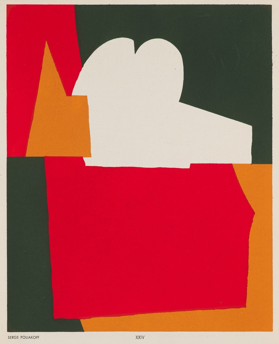 Serge Poliakoff o.T. (abstrakte Komposition). 1952. Pochoir auf Velin. 22 x 17,8 cm (23,8 x 19,5: Online - Modern and Contemporary ArtSerge Poliakoffo.T. (abstrakte Komposition). 1952. Pochoir auf Velin. 22 x 17,8 cm (23,8 x 19,5 cm). Typographisch unterhalb der Darstellung bezeichnet und mit r
