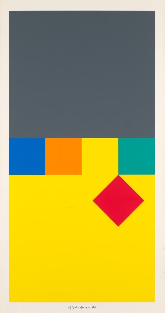 Camille Graeser A. Uldry. 1976. Farbserigraphie auf leichtem Velinkarton. 52 x 25,7 cm (56 x 30 cm).: Online - Modern and Contemporary ArtCamille GraeserA. Uldry. 1976. Farbserigraphie auf leichtem Velinkarton. 52 x 25,7 cm (56 x 30 cm). Signiert und datiert. Verso mit typographischem Titel, Werks- un