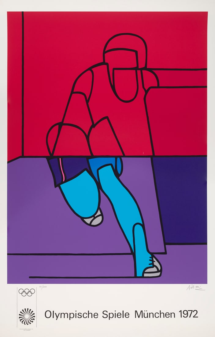 Valerio Adami Olympische Spiele München 1972. Farbserigraphie auf Velin. 87 x 64 cm (110 x 70: Online - Modern and Contemporary ArtValerio AdamiOlympische Spiele München 1972. Farbserigraphie auf Velin. 87 x 64 cm (110 x 70 cm). Signiert und nummeriert. Mit dem typographischen Schriftzug.
