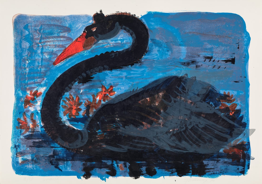 Rainer Fetting Svane. 1996. Farblithographie auf Arches-Velin (m. Wz.). 74,7 x 10,59 cm (80,1 x: Online - Modern and Contemporary ArtRainer FettingSvane. 1996. Farblithographie auf Arches-Velin (m. Wz.). 74,7 x 10,59 cm (80,1 x 114,3 cm). Signiert, datiert, betitelt und nummeriert. - Unten rechts