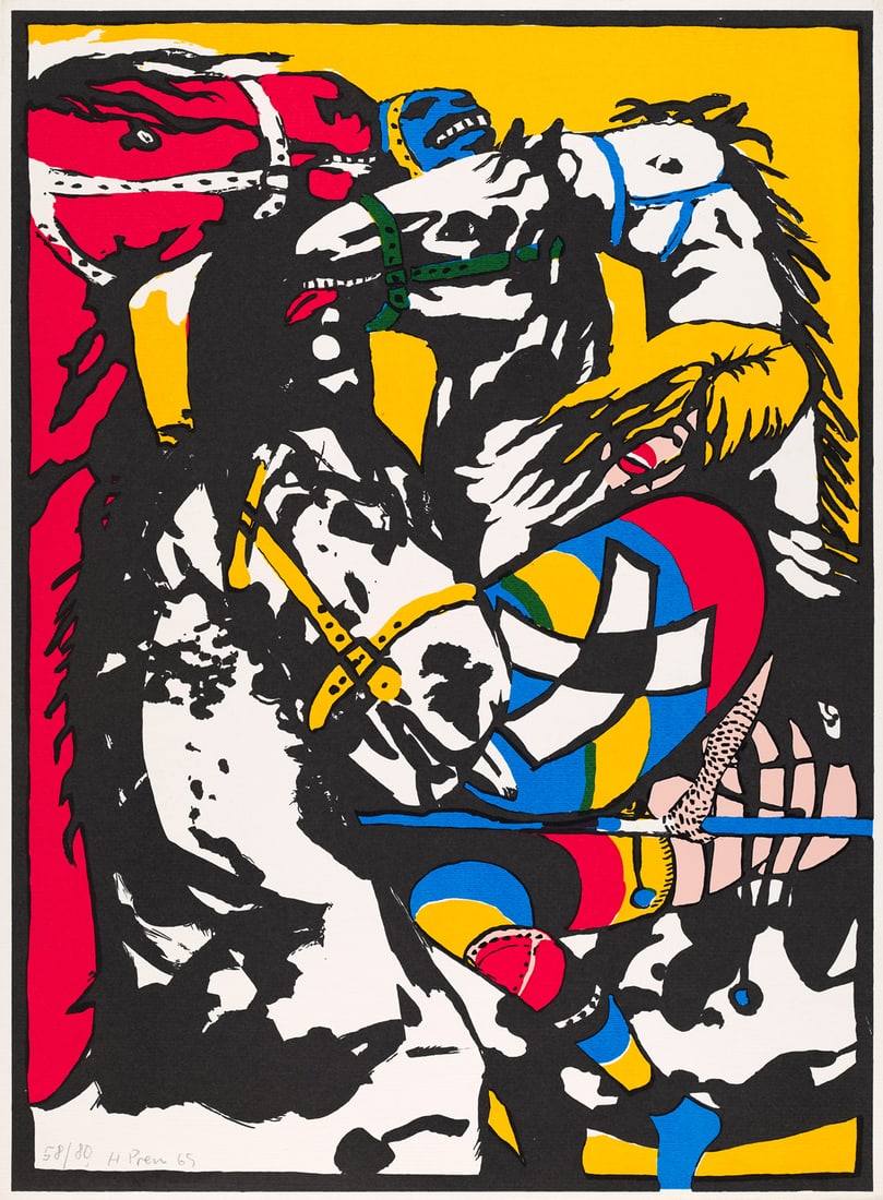 Heimrad Prem Amazonen. 1965. Farblithographie auf Velin. 63 x 46,2 cm (65,2 x 48,3 cm). Signiert,: Online - Modern and Contemporary ArtHeimrad PremAmazonen. 1965. Farblithographie auf Velin. 63 x 46,2 cm (65,2 x 48,3 cm). Signiert, datiert und nummeriert. - In zwei Rändern blassbraune kleine F