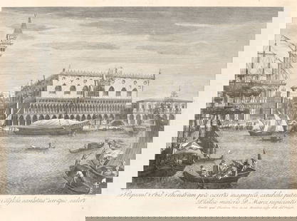 Canal (genannt Canaletto), nach Giovanni Antonio Blick auf den Palazzo Ducale in Venedig.: Italien - Sandi, Antonio Canal (genannt Canaletto), nach Giovanni Antonio Blick auf den Palazzo Ducale in Venedig. Original-Kupferstich auf B&#252;tten. Venedig, Theodoro Viero, (1791). 33,5 x 44 cm (