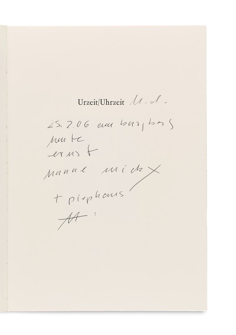 Hanne Darboven Urzeit/Uhrzeit. Mit zahlr., teils farb. u. mont. Abbildungen nach Fotografien bzw.: Darboven, HanneUrzeit/Uhrzeit. Mit zahlr., teils farb. u. mont. Abbildungen nach Fotografien bzw. Collagen und Zeichnungen. New York, Rizzoli, 1990. 246 S., 2 Bll. Fol. OLwd. mit gepr. RTitel u. DVign
