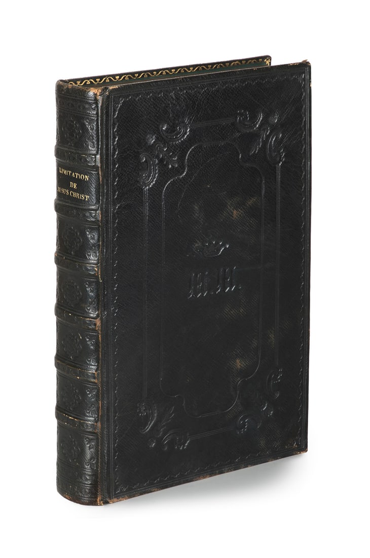 l'Abbé Dassance L'imitation de Jésus-Christ. Traduction nouvelle. Illustrée par MM.: EinbändeDassance, l'AbbéL'imitation de Jésus-Christ. Traduction nouvelle. Illustrée par MM. Tony Johannot et Cavelier. Mit rotem, kalligr. Titel in kolorierter ornamental-figü