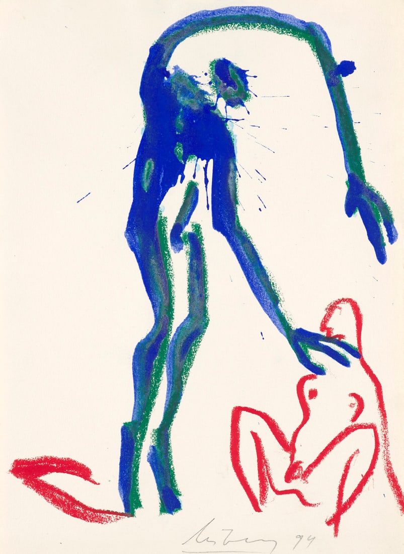 Helge Leiberg Tanz im Kopf. Mit einer beiliegenden signierten Original-Zeichnung, einer: Leiberg, HelgeTanz im Kopf. Mit einer beiliegenden signierten Original-Zeichnung, einer Original-Farbserigraphie auf dem Deckel sowie einem Guckkasten-Fernseher. Mannheim, Kunstverein, 1992. Ill. OBro