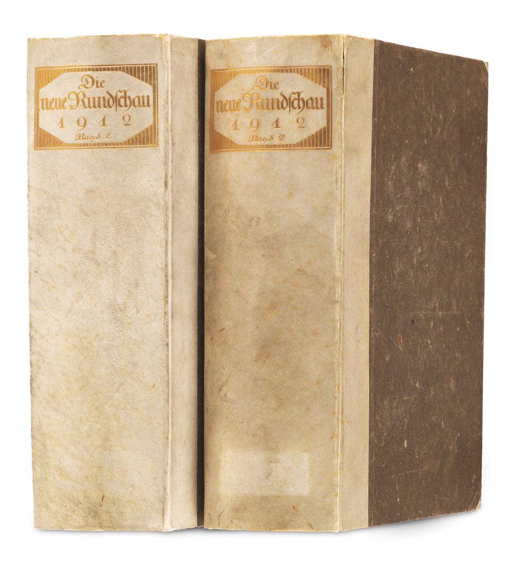 Thomas Mann Der Tod in Venedig. - In: Die Neue Rundschau. XXIIIter Jahrgang der freien Bühne.: Mann, ThomasDer Tod in Venedig. - In: Die Neue Rundschau. XXIIIter Jahrgang der freien Bühne. Berlin, S. Fischer, 1912. 2 Bde. 3 Bll. 895 S., 3 Bll., S. 897-S. 1783. Gr.-8°. OHPgt. mit goldg