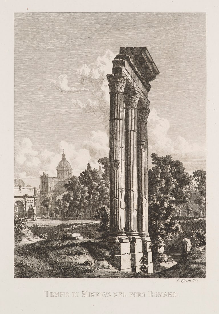 Carl Ferdinand Sprosse Sammlung von 32 Original-Radierungen mit italienischen Ansichten. (Leipzig,: Sprosse, Carl FerdinandSammlung von 32 Original-Radierungen mit italienischen Ansichten. (Leipzig, Wigand, um 1852-1853). Blattmaße 27 x 35,5 cm. Je unterhalb der Darstellung in der Platte signie