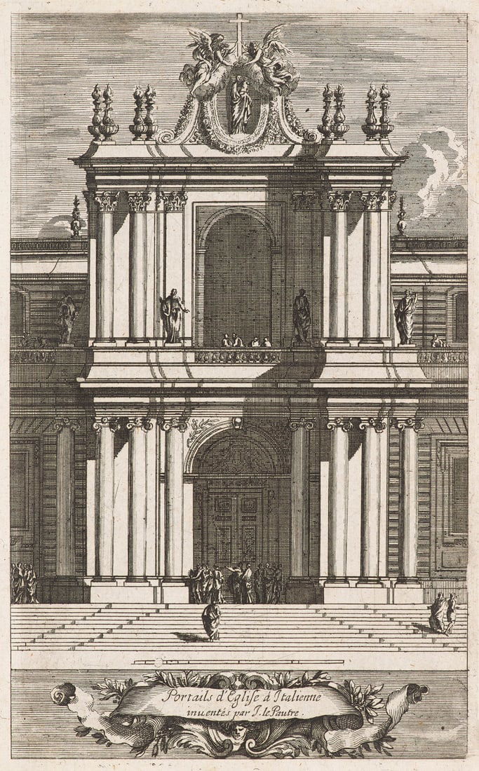 Jean Lepautre Portails d'Eglise à Italienne inventés par J. le Pautre. Spätes 17. Jh.: ItalienLepautre, JeanPortails d'Eglise à Italienne inventés par J. le Pautre. Spätes 17. Jh. Folge von 12 Kupferstichen. Plattenmaße ca. 23 x 14,5 cm. Je auf Papier kaschiert und u
