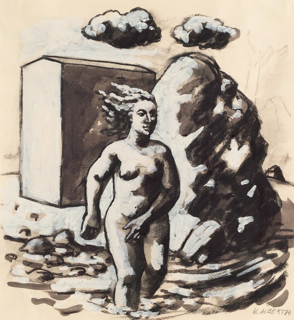 Albert, Hermann o.T. 1984. Mischtechnik mit Gouache auf Velin. 49,5 x 45,5 cm. Siegniert und (1 of 1)