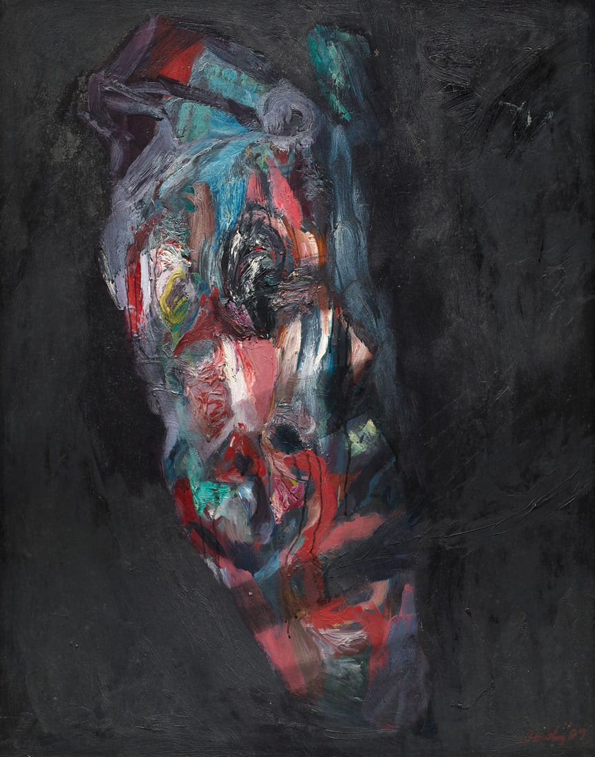 Borchers, Roland o.T. (Kopf vor schwarzem Grund). 1989. Öl auf Masonit. 104 x 83 cm. Signiert (1 of 1)