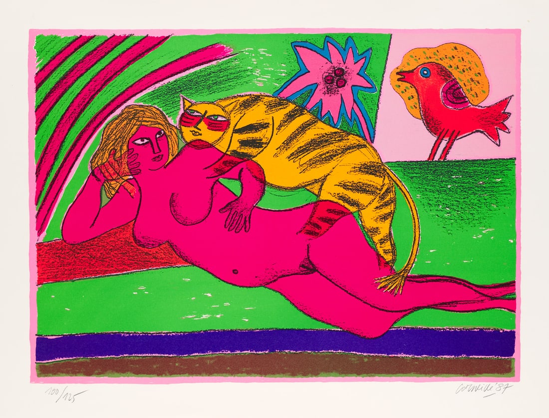 Corneille (Guillaume Cornelis van Beverloo) 4 Farblithographien. In: Tigres amoureux troisième: Corneille (Guillaume Cornelis van Beverloo) 4 Farblithographien. In: Tigres amoureux troisième série. 1987. Je auf Velin. 50 x 65 cm. Je signiert, datiert und nummeriert. Zusammen mit lithog