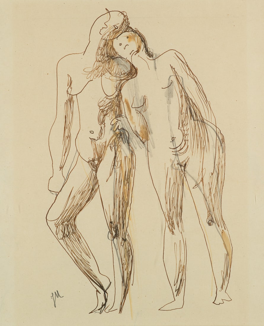 Mammen, Jeanne Zwei stehende weibliche Akte, Köpfe aneinandergeschmiegt. Um 1939-45. Bleistift, (1 of 1)