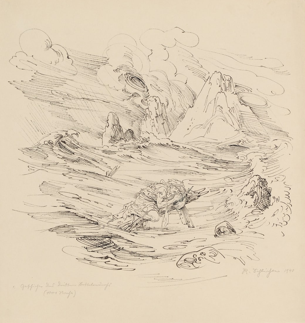 Schlichter, Rudolf 1. Geschichte des dritten Bettelmönchs (1001 Nacht). 1940. Feder in Schwarz (1 of 1)