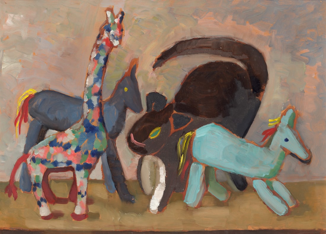 Zitzmann, Lothar o.T. (Stofftiere). 1953. Mischtechnik mit Ölfarbe auf Velin. 39 x 68 cm. (1 of 1)