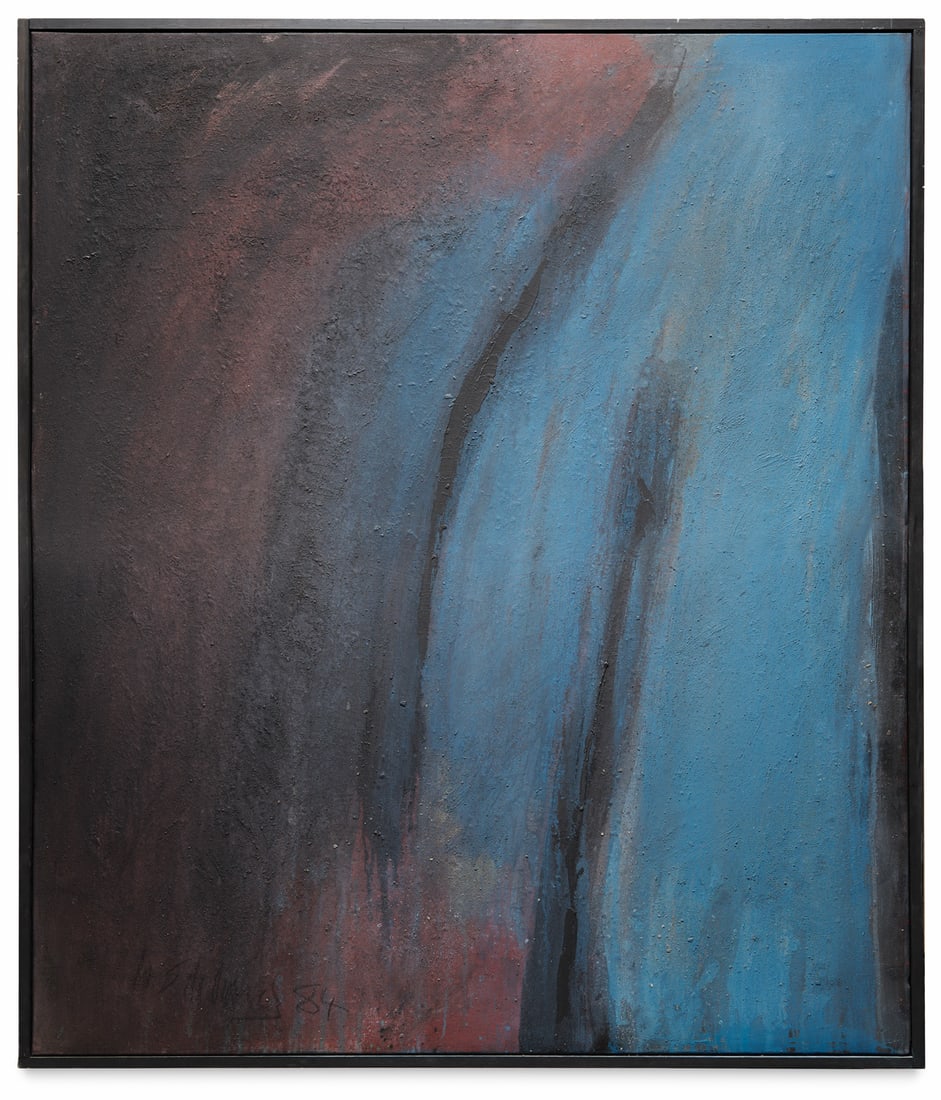 Schling, Manfred Nachtfigur. 1984. Acryl und Sand auf Leinwand. 140 x 120 cm. Signiert und datiert,: Schling, Manfred Nachtfigur. 1984. Acryl und Sand auf Leinwand. 140 x 120 cm. Signiert und datiert, verso zusätzlich betitelt. Insgesamt sehr gut.