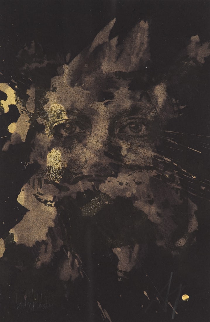 Vhils (Alexandre Farto) Unfold. 2022. Risographie mit Überarbeitung in Quink-Tinte, (1 of 1)