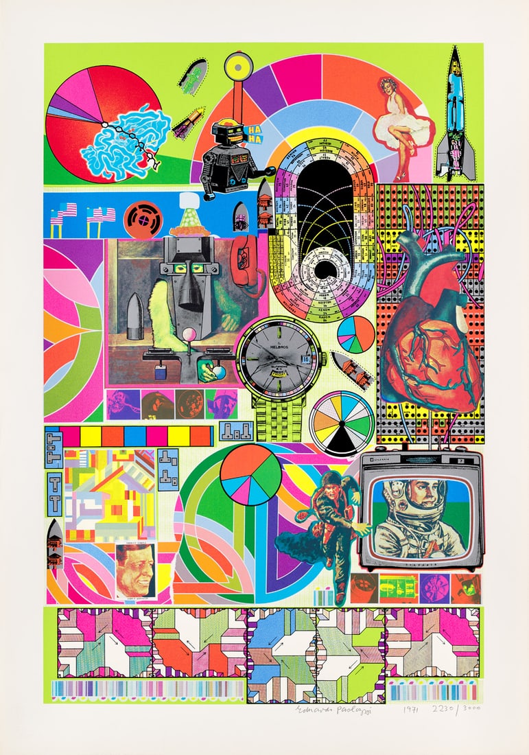 Paolozzi, Eduardo Bash. 1971. Farbserigraphie und Collage auf festem Velin. 74 x 49 cm (85 x 59,5: Paolozzi, Eduardo Bash. 1971. Farbserigraphie und Collage auf festem Velin. 74 x 49 cm (85 x 59,5 cm). Signiert, datiert und nummeriert. - Die Ecken etwas bestoßen, im Blattrand nur minimal unfri