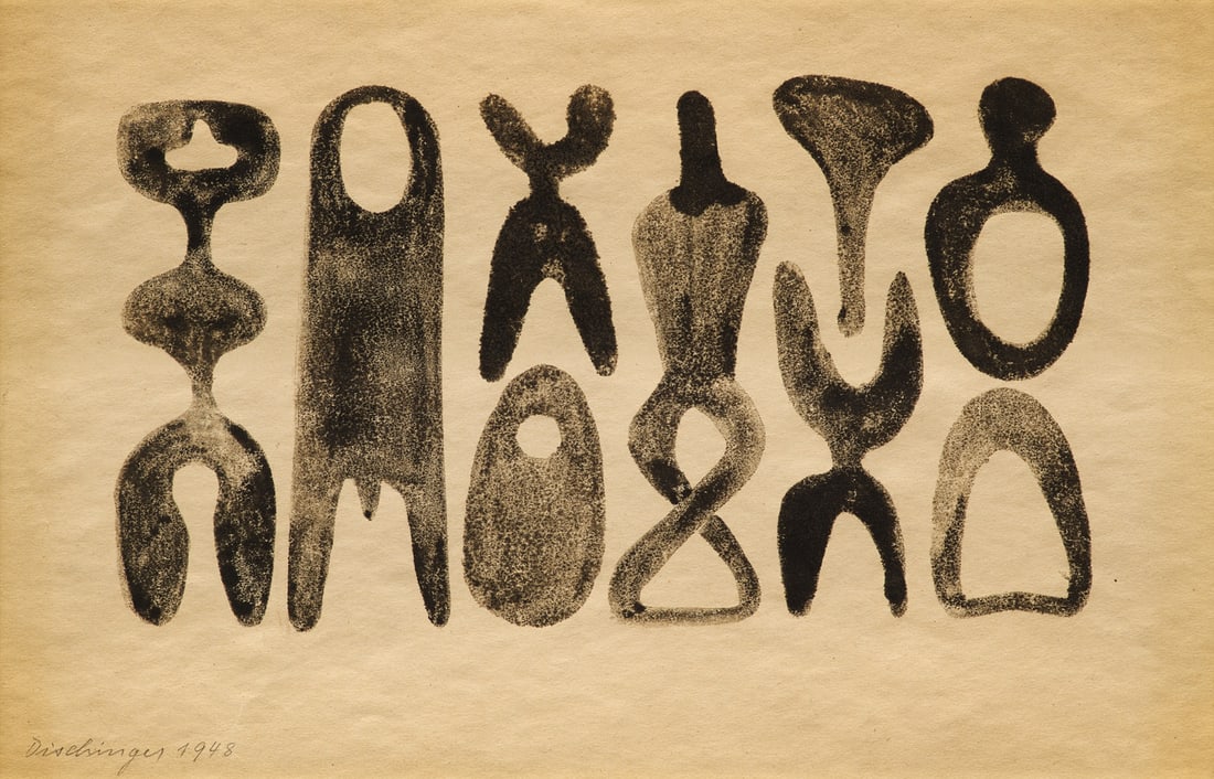 Dischinger, Rudolf Neun Figuren. 1948. Tempera über Bleistift auf Velin. Sichtmaße 28,5 x (1 of 1)