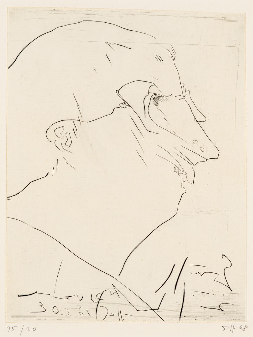 Janssen, Horst Selbstportrait (Gruß aus Worpswede). 1968. Radierung auf genarbtem Velin. 24,5 x (1 of 1)
