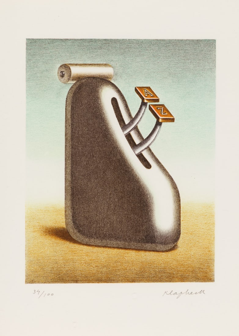 Klapheck, Konrad Von A bis Z. (In: Konrad Klapheck. Retrospektive 1955-1985). 1985. Farblithographie: Klapheck, Konrad Von A bis Z. (In: Konrad Klapheck. Retrospektive 1955-1985). 1985. Farblithographie auf Velin. 20,5 x 16 cm (29 x 21,2 cm). Signiert und nummeriert. - Insgesamt sehr gut. Prachtvoller
