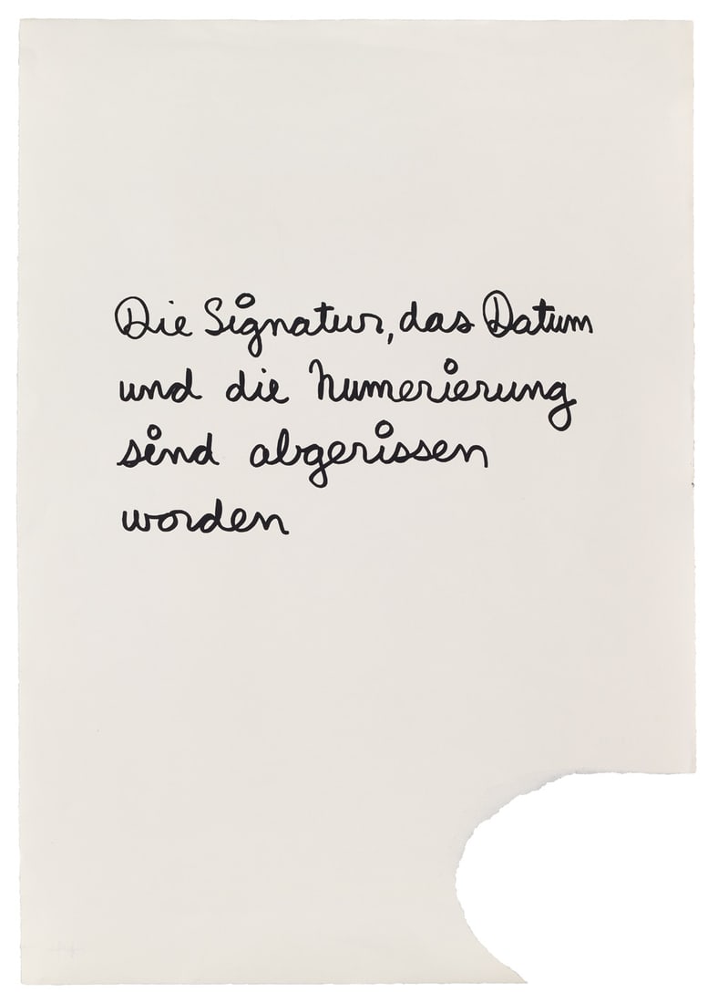 Vautier, Ben Die Signatur, das Datum und die Nummerierung sind abgerissen worden. 1973. Serigraphie (1 of 1)