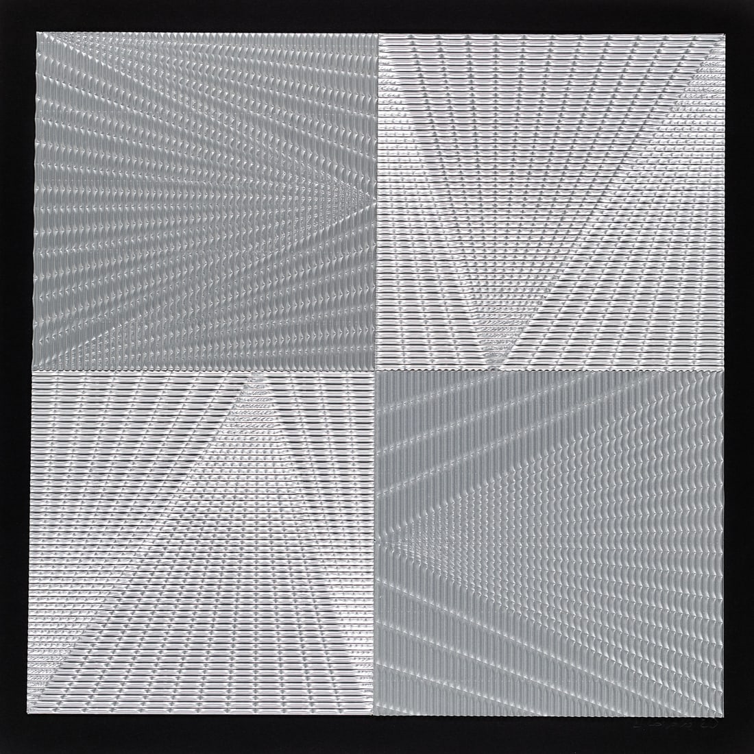 Heinecke, Hajo o.T. (Op-Art-Relief). 2020. Collage aus Reliefkarton auf festem schwarzem Velin. 40 x: Heinecke, Hajo o.T. (Op-Art-Relief). 2020. Collage aus Reliefkarton auf festem schwarzem Velin. 40 x 40 cm. Signiert und datiert. - Die Ecken des Velins nur minimal und unmerklich bestoßen. Insge