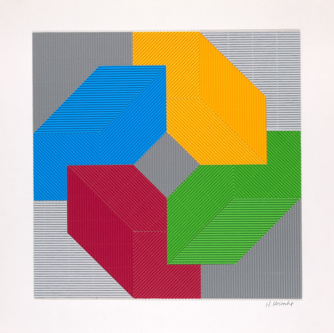 Heinecke, Hajo o.T. (Op-Art-Relief). Collage aus Reliefkarton auf festem Velin. 39,5 x 39,5 cm (50 x: Heinecke, Hajo o.T. (Op-Art-Relief). Collage aus Reliefkarton auf festem Velin. 39,5 x 39,5 cm (50 x 50 cm). Signiert. - Die Ecken des Velins nur minimal und unmerklich bestoßen. Insgesamt sehr g