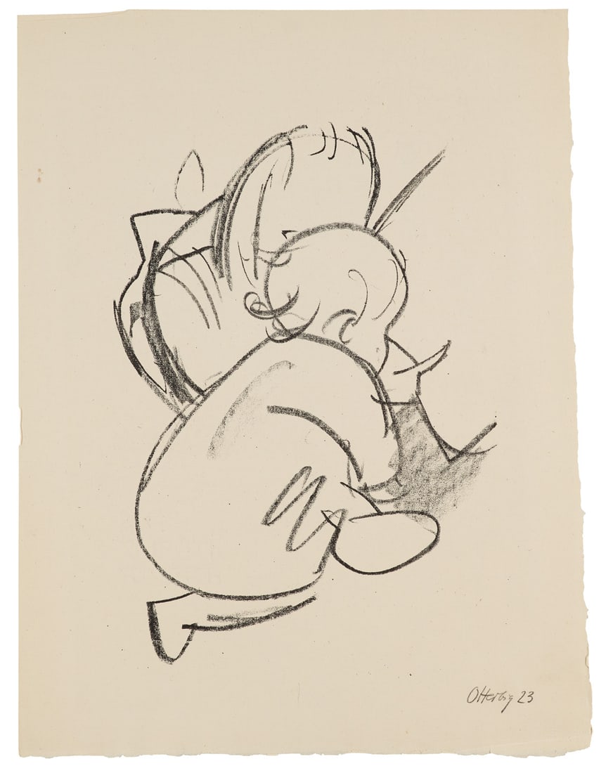 Herbig, Otto Spielendes Kind. 1923. Lithographie auf Zanders Bütten (mit Wz). 29,5 x 21 cm: Herbig, Otto Spielendes Kind. 1923. Lithographie auf Zanders Bütten (mit Wz). 29,5 x 21 cm (40,5 x 31 cm). Signiert und datiert. - Mit minimaler Anbräunung, im linken Rand mit kl. Fleckchen,