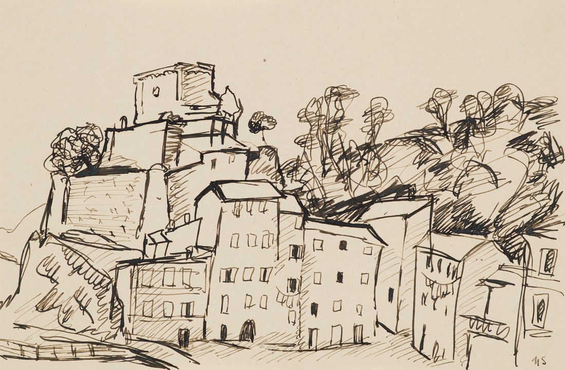 Schwichtenberg, Martel o.T. (Italienische Stadtlandschaft). Um 1930. Tuschfederzeichnung auf Velin. (1 of 1)