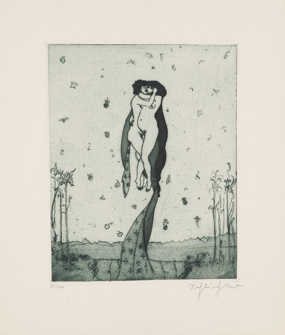 Schlichter, Rudolf Schwebendes Liebespaar. Um 1913. Kaltnadel mit Aquatinta auf Velin. 24,5 x 19,2 (1 of 1)
