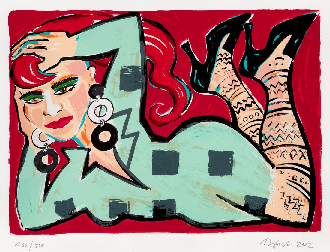 Bach, Elvira Diva im grünem Kleid. 2002. Farbseriagraphie auf Velin. 49 x 70 cm (60 x 80 cm). (1 of 1)