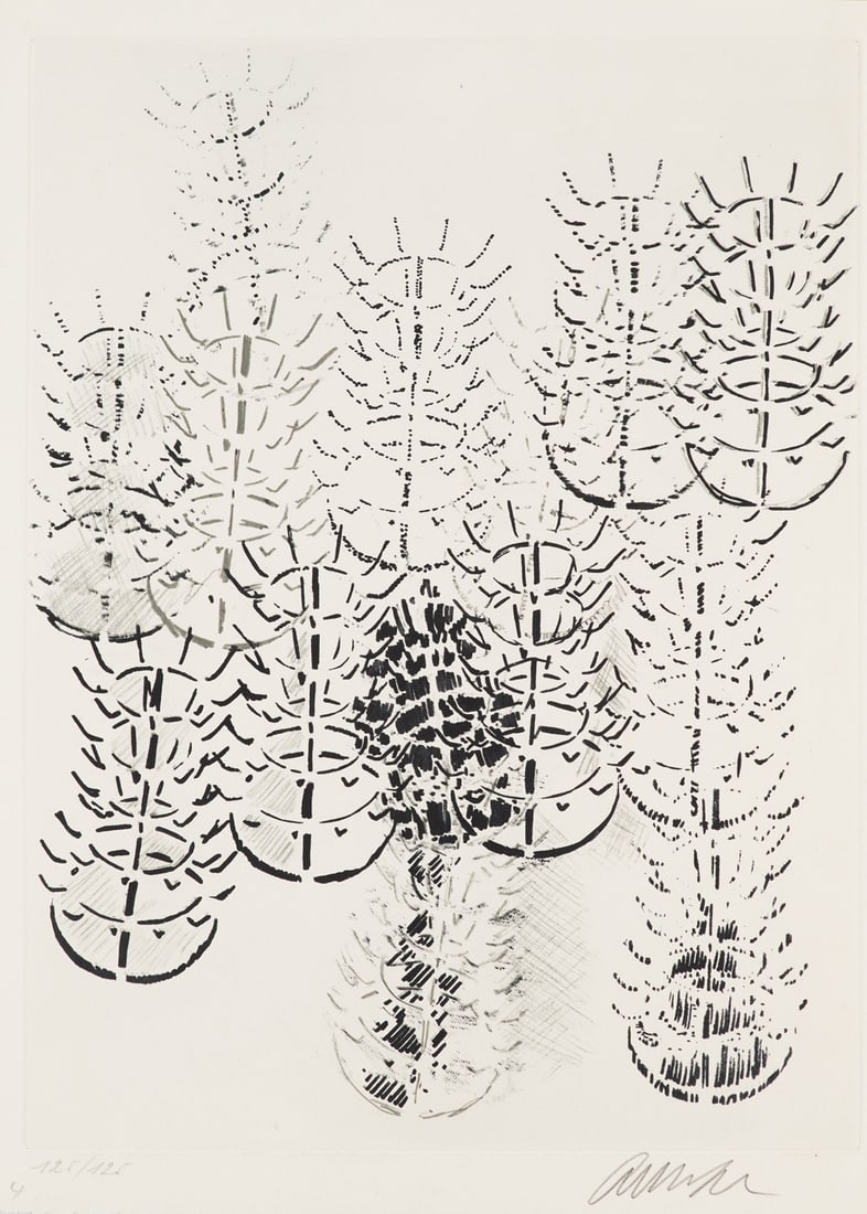 Arman (Armand Pierre Fernandez) Hommage à Marcel Duchamp. 1971. Vernis mou auf Lana pur: Arman (Armand Pierre Fernandez) Hommage à Marcel Duchamp. 1971. Vernis mou auf Lana pur fil-Velin (mit Wz.). 34 x 25,8 cm (37,6 x 27,5 cm). Signiert und nummeriert. - Verso in den Ecken mit Spure