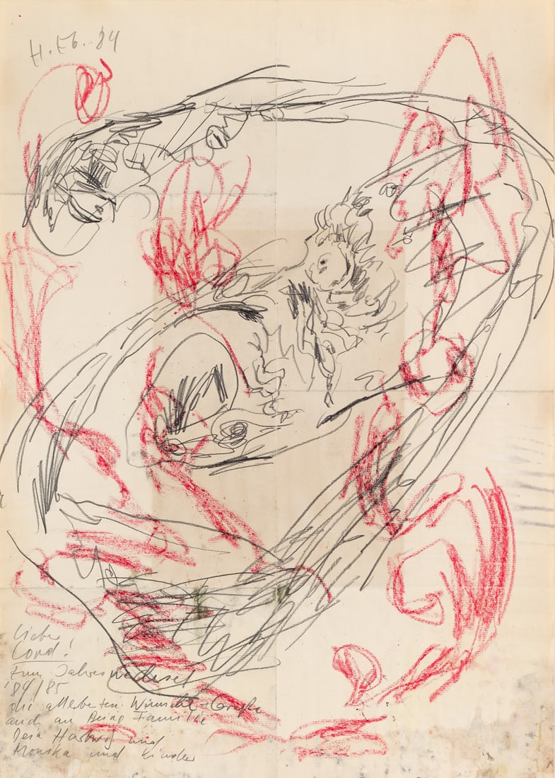 Ebersbach, Hartwig o.T. 1984. Bleistift und rote Wachskreide auf Bütten. 63 x 44,5 cm. (1 of 1)