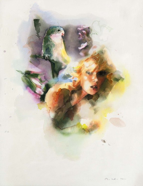 Martin Eder,Dame mit Sittich,A: Martin Eder,Dame mit Sittich,A - Eder, MartinZu verankern weiß Eder den tragischen Widerspruch zwischen Wunsch und Wirklichkeit, Schein und Sein, in einer Malerei, deren Repertoire an reizvollen Moti