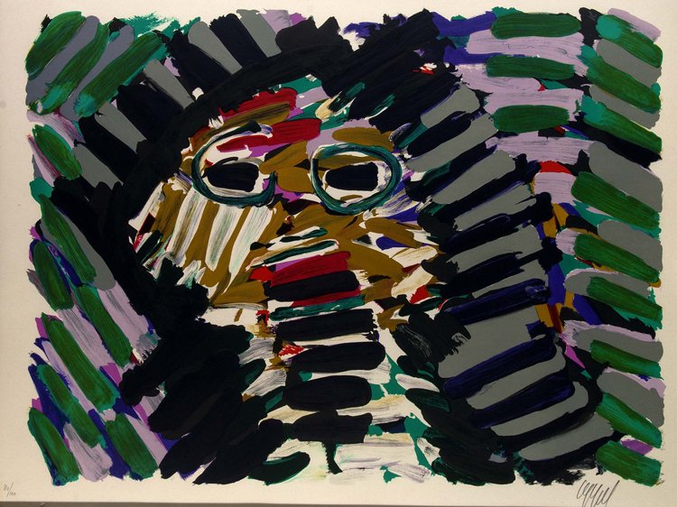 Appel, Street Kitten, Farblith: Appel, Street Kitten, Farblith - Appel, KarelExemplar 80/100. - Colour lithography on grained copperplate printing cardboard. Signed and numbered. - Decoratively framed under glass.Street Kitten. Um 1