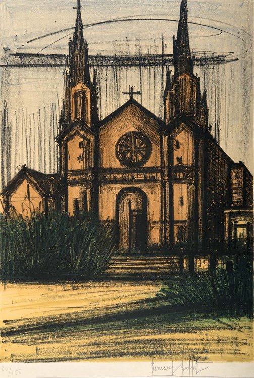 Buffet, Francisco, Lithographi: Buffet, Francisco, Lithographi - Buffet, BernardSorlier 90. - Exemplar 80/150. - Colour lithograph on Arches Velin. Signed and numbered. - Framed under passepartout and glass.Album San Francisco - Ég