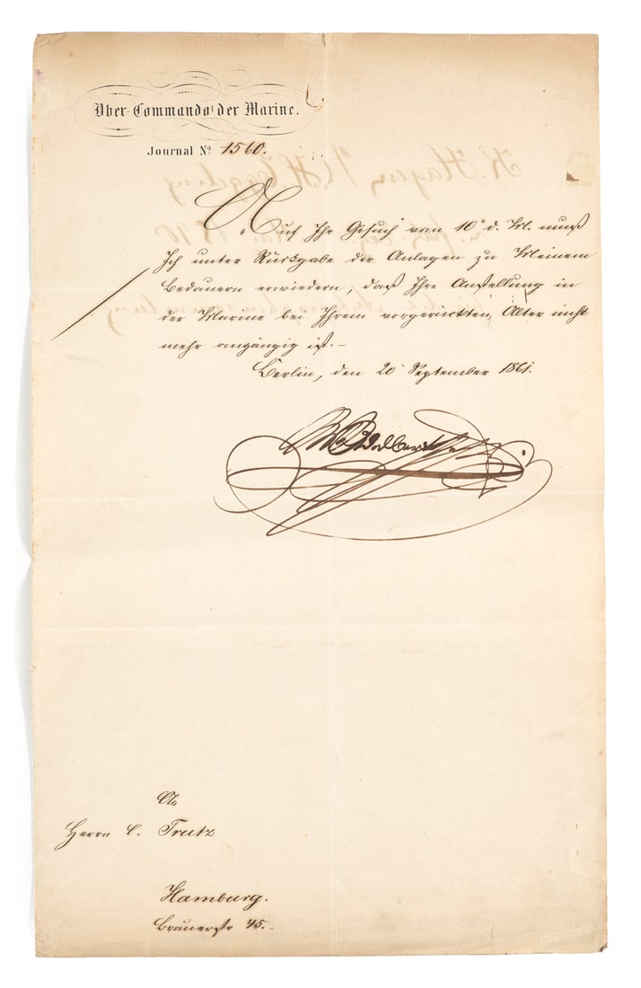 Sammlung von 6 tls. eigenhändigen Briefen mit Unterschriften, 2 Einladungen und 1 Quittung von (1 of 4)