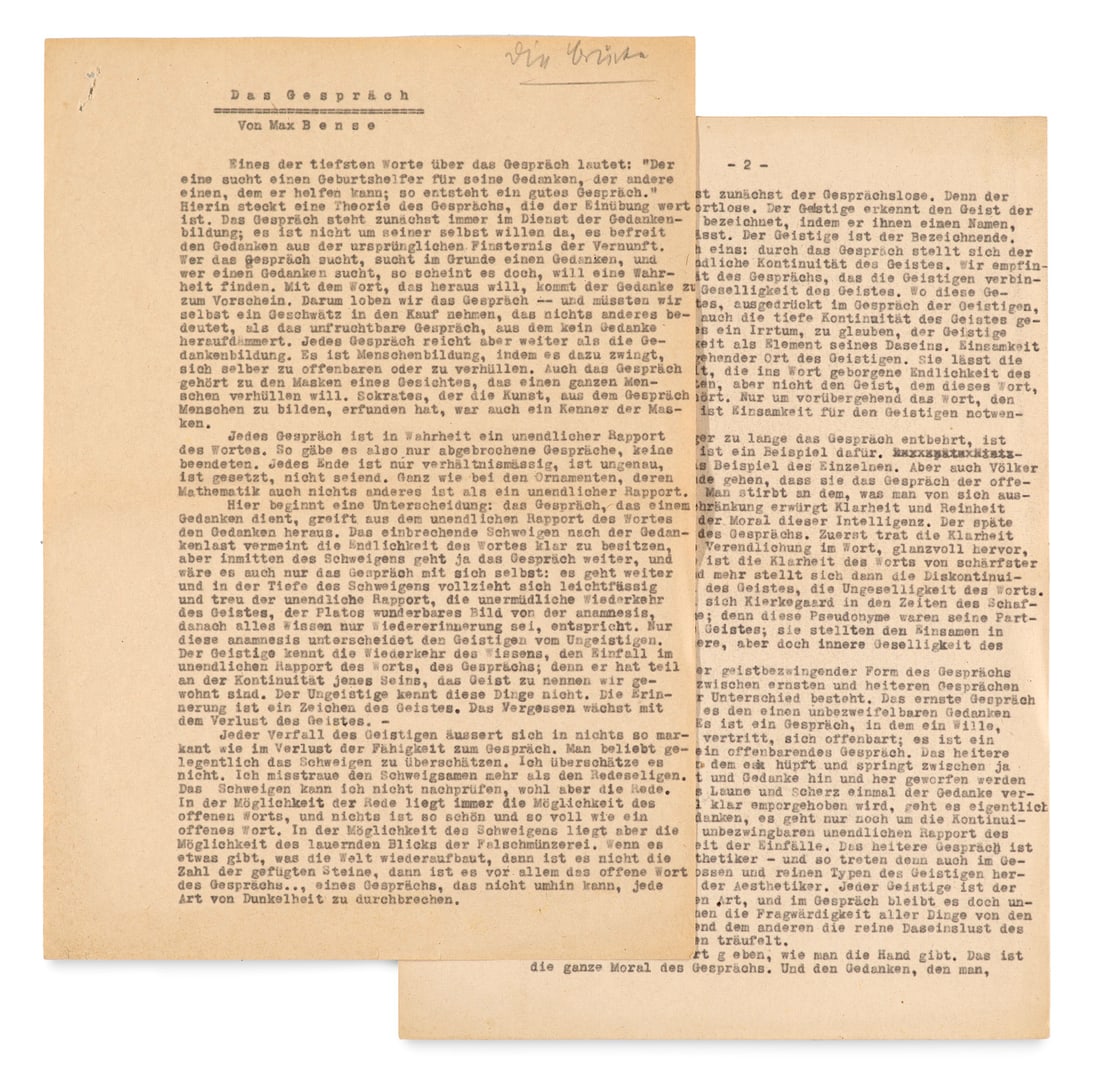 Bense, Max Maschinenschriftlicher Brief mit eigenhändiger Unterschrift an Harald Ebner, Leiter (1 of 3)