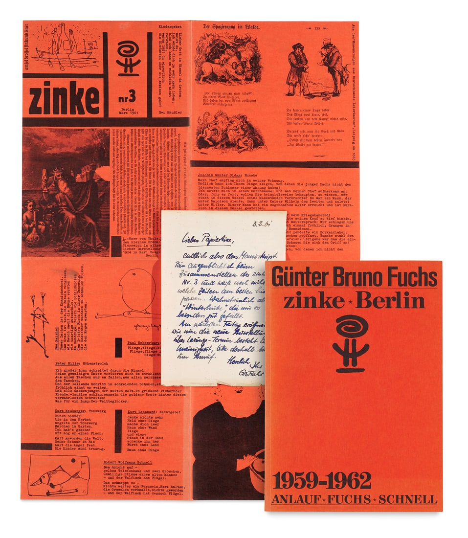 Fuchs, Günter Bruno Eigenhändiger Brief mit Unterschrift an ein "Liebes Papiertier". o.O., (1 of 1)