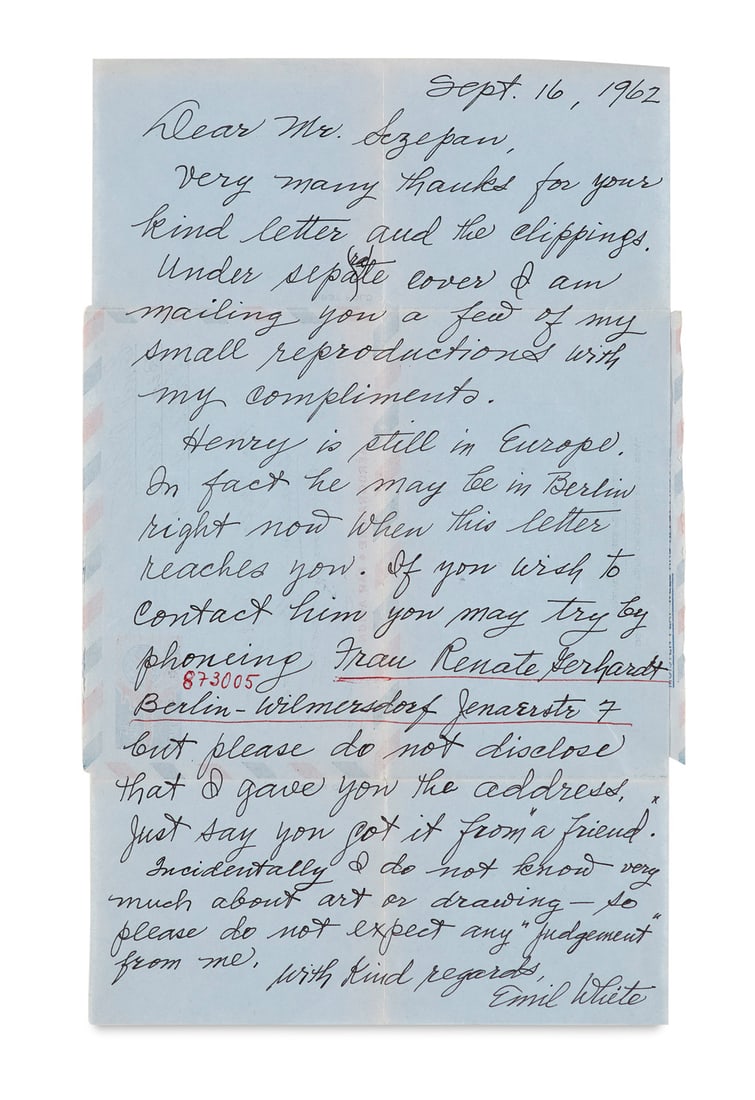 White, Emil Brief von Emil White and Wilfried Sezepan über den Aufenthalt von Henry Miller in (1 of 2)