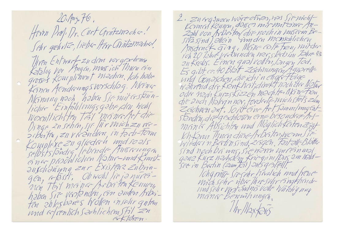 Kaus, Max Zweiseitiger, eigenhändiger Brief des Malers an den Kunstprofessor Grützmacher, (1 of 1)
