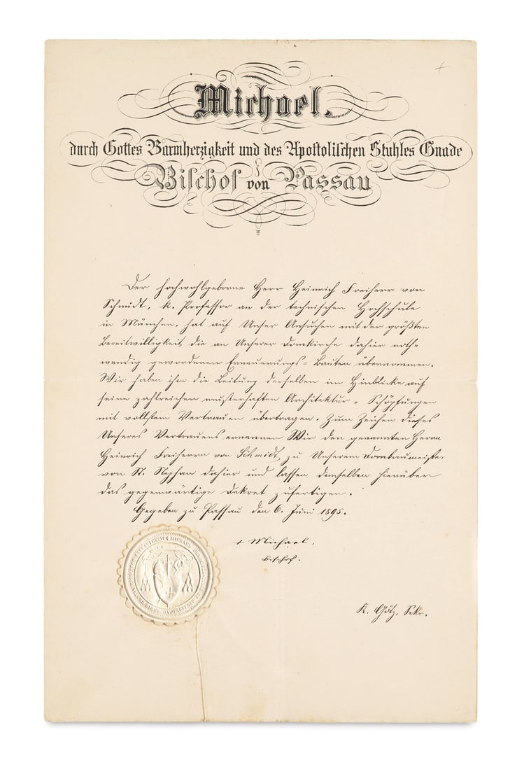 Rampf, Michael von Urkunde mit eigenhändiger Unterschrift des Bischofs von Passau (1825-1901) (1 of 1)
