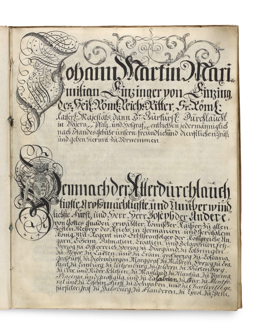Prachtvolle Notariatsurkunde aus der Zeit des Heiligen Römischen Reiches mit Zierinitialen, (1 of 3)