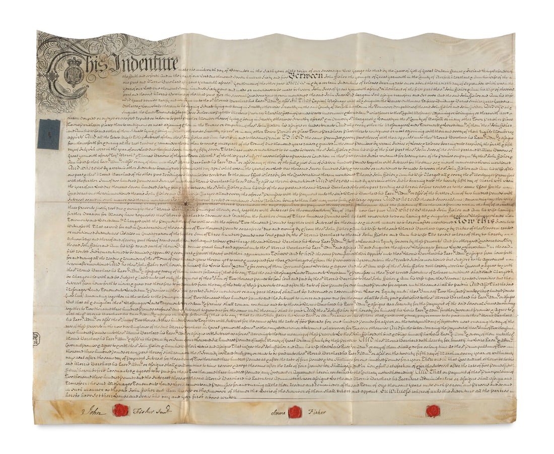 Indenture. Englische urkundliche Handschrift mit schwarzer Tinte auf einseitig aufgerauhtem (1 of 1)