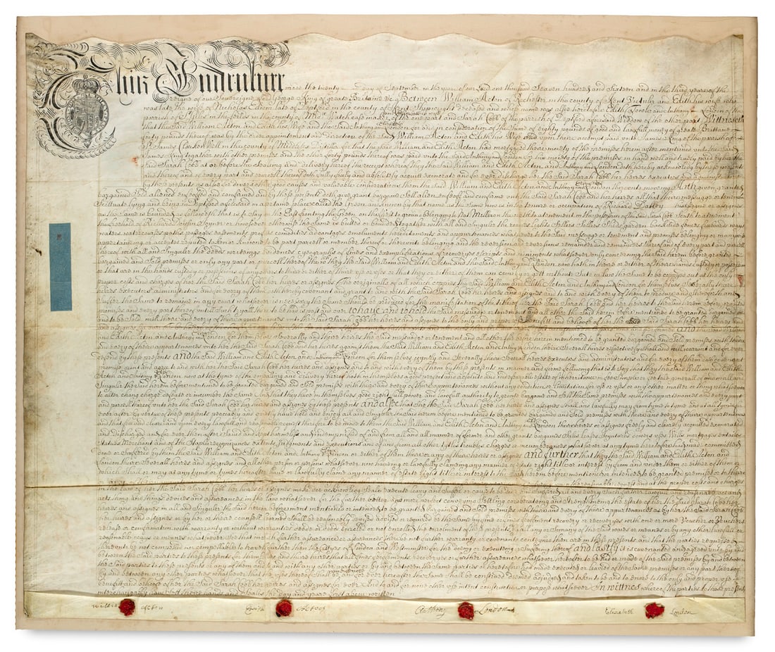 Indenture. Großformatige englische Pergamenturkunde mit kalligraphischem Incipit und Wappen des (1 of 1)