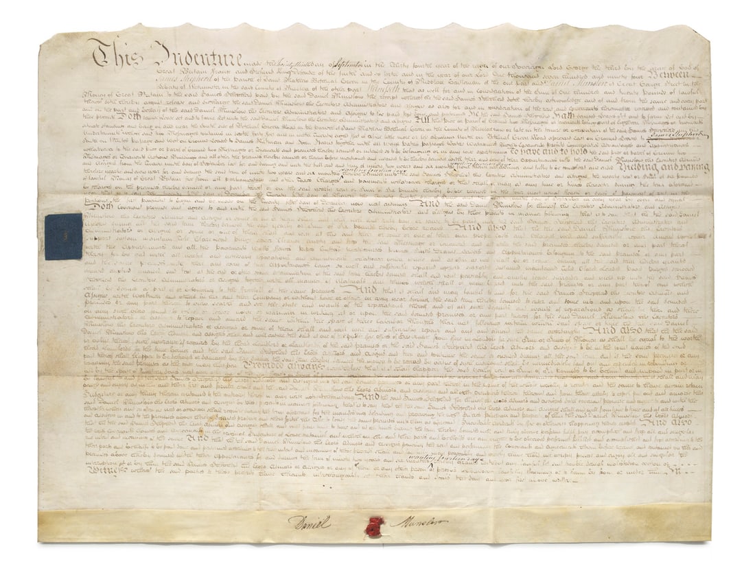 Indenture. Großformatige Pergamenturkunde. 29. Sep. 1794. Ca. 53,5 x 60 cm. Mit Siegelresten. (1 of 1)
