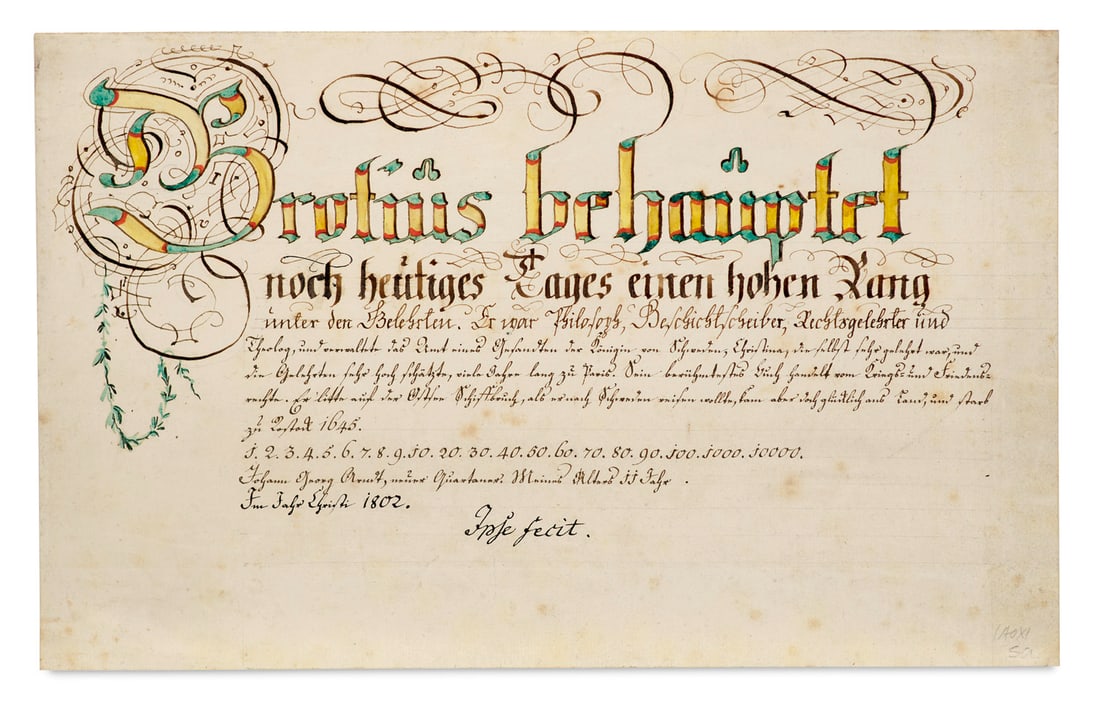 Grotius behauptet noch heutiges Tages einen Hohen Rang unter den Gelehrten ... Deutsche Handschrift (1 of 1)