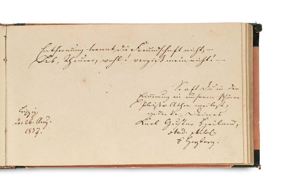Stammbuch des August Karl Platen mit 29 tls. doppels. Einträgen von Mitschülern u. (1 of 2)